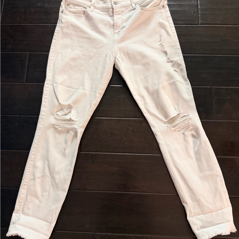 7 For All Mankind Distressed White Skinny Jeans